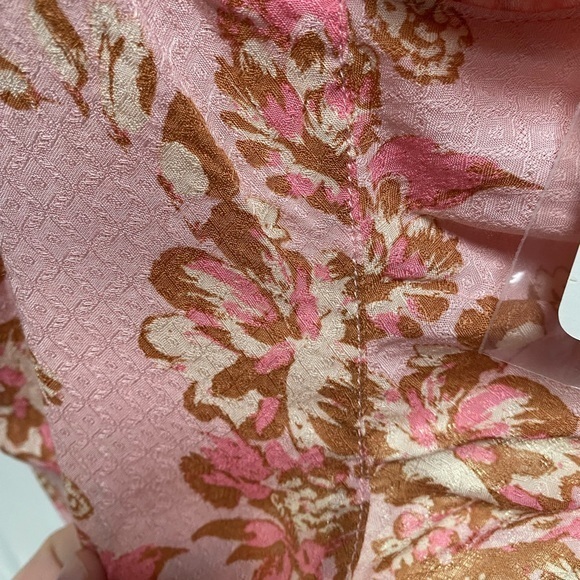 Free People Hilary floral pink Printed Top Pink Combo Boho crew summer NEW XL/XS - Picture 4 of 10